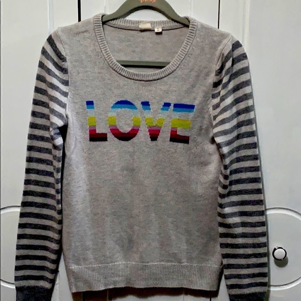 GAP graphic LOVE Sweater gray striped sleeves S